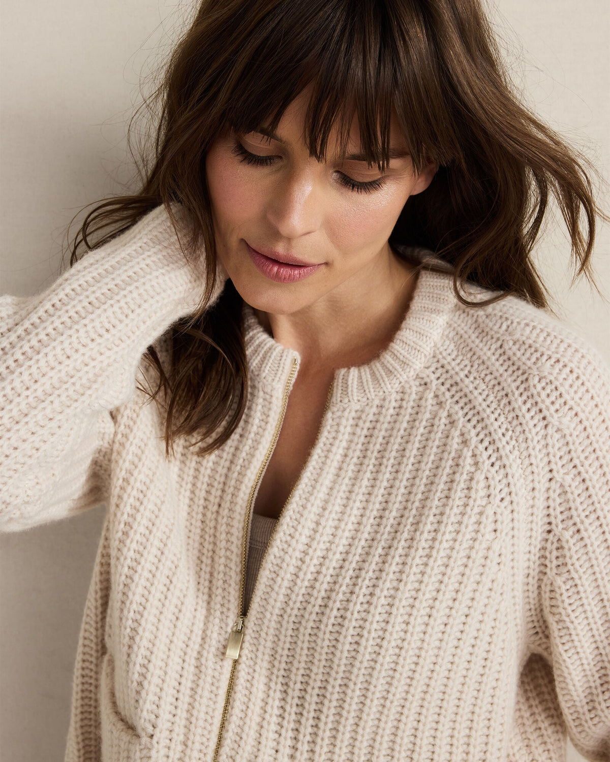 CASHMERE ZIP FRONT BOMBER JACKET