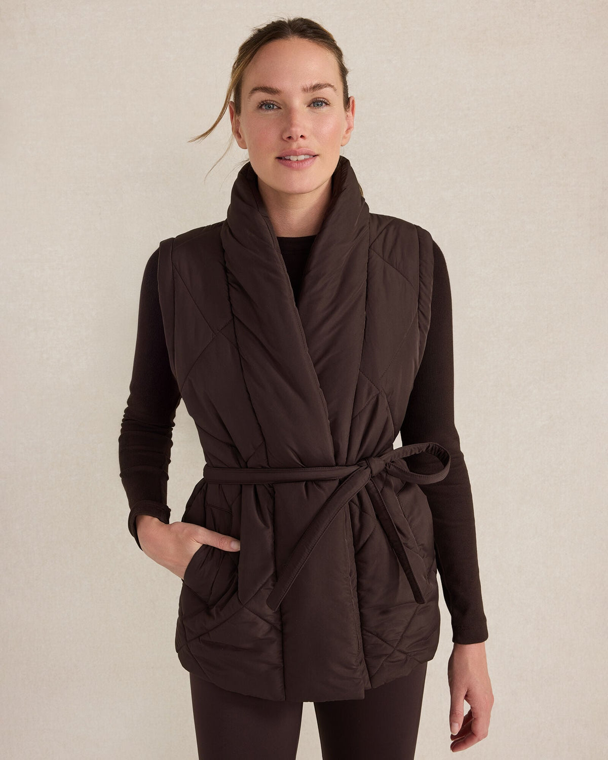 QUILTED PUFFER BELTED VEST