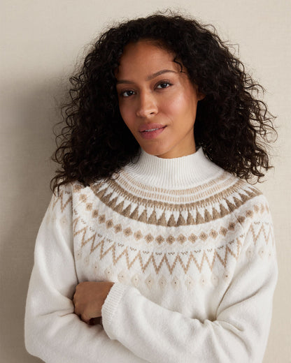 ORGANIC COTTON BLEND FAIRISLE MOCK NECK SWEATER