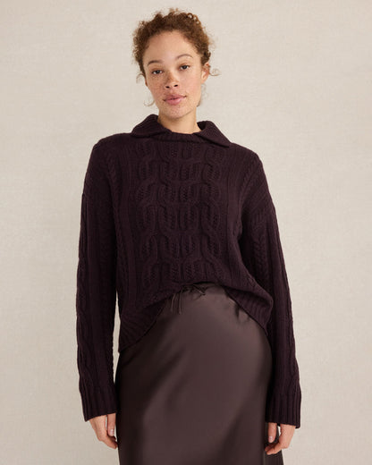 CASHMERE CABLE COLLARED SWEATER