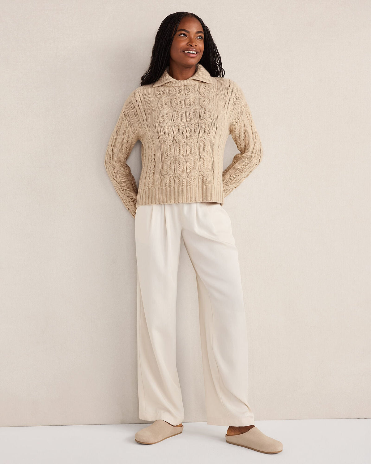 CASHMERE CABLE COLLARED SWEATER