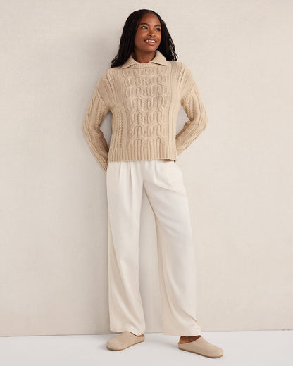 CASHMERE CABLE COLLARED SWEATER