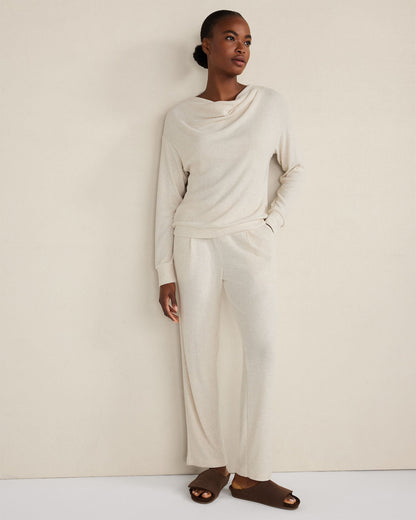 BRUSHED RIB KNIT DRAPE NECK TOP