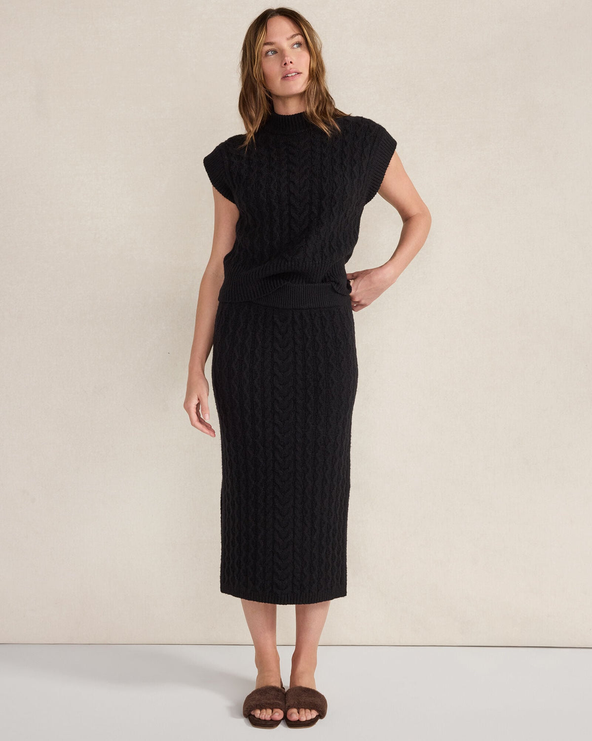 ORGANIC COTTON BLEND CABLE MIDI SKIRT