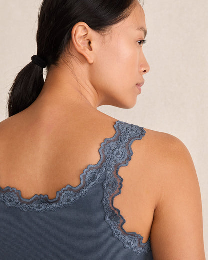 ORGANIC COTTON RIB KNIT LACE TANK