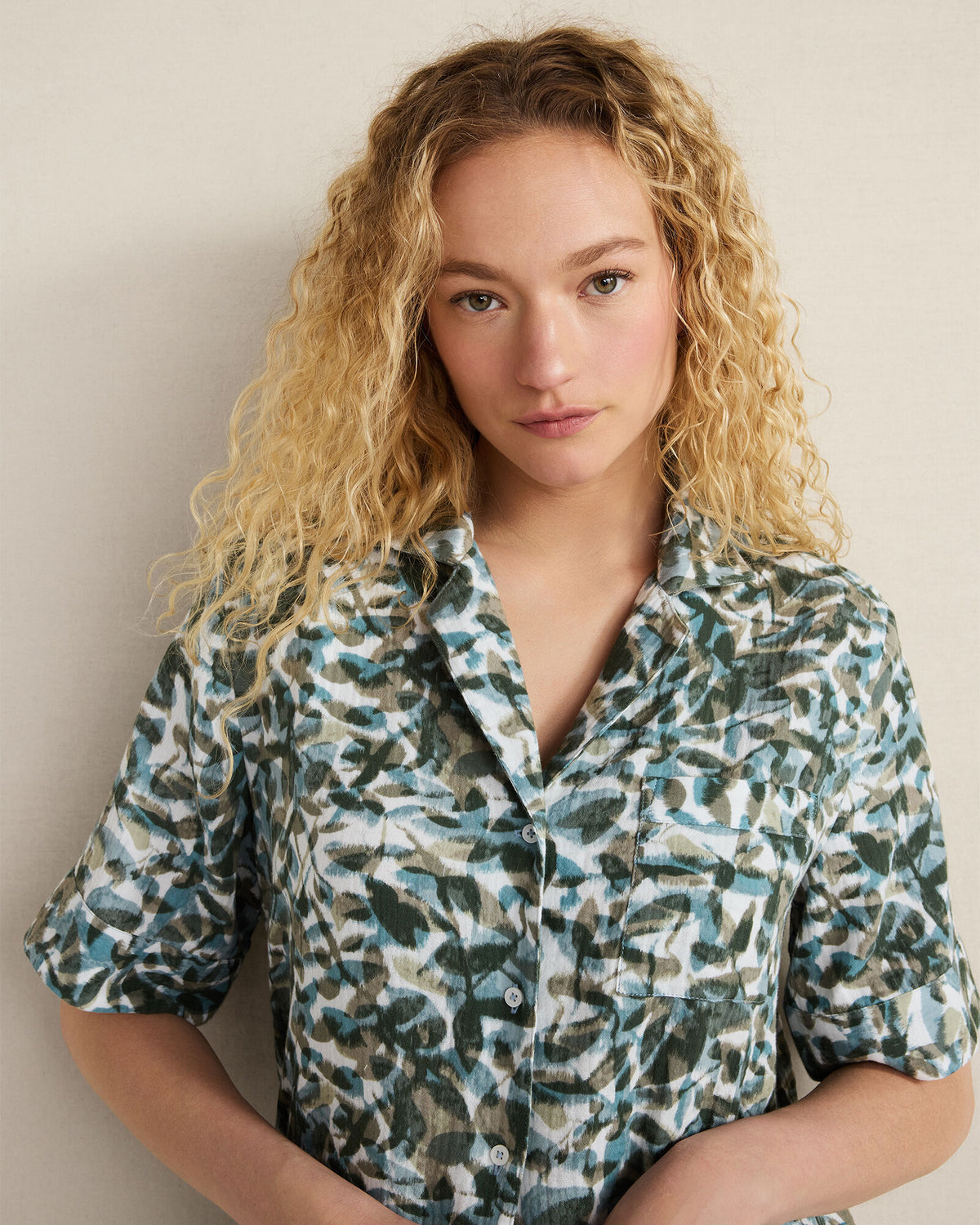ORGANIC COTTON GAUZE FLORAL PAJAMA TOP