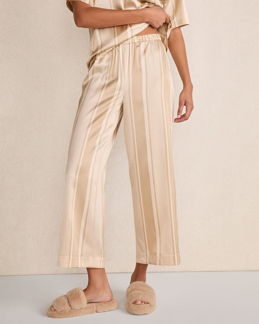 WASHABLE SILK STRIPE CROPPED WIDE LEG PANTS