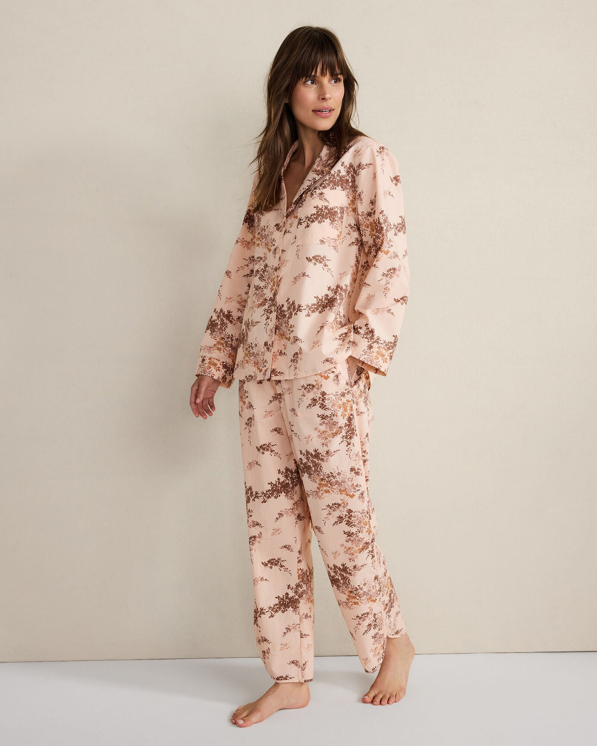 ORGANIC COTTON POPLIN PAINTED ROSE CURVED HEM PAJAMA PANTS