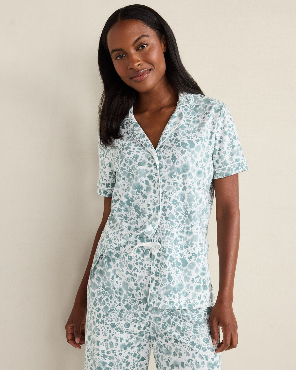 ORGANIC COTTON JERSEY BLURRED FLORAL PAJAMA TOP