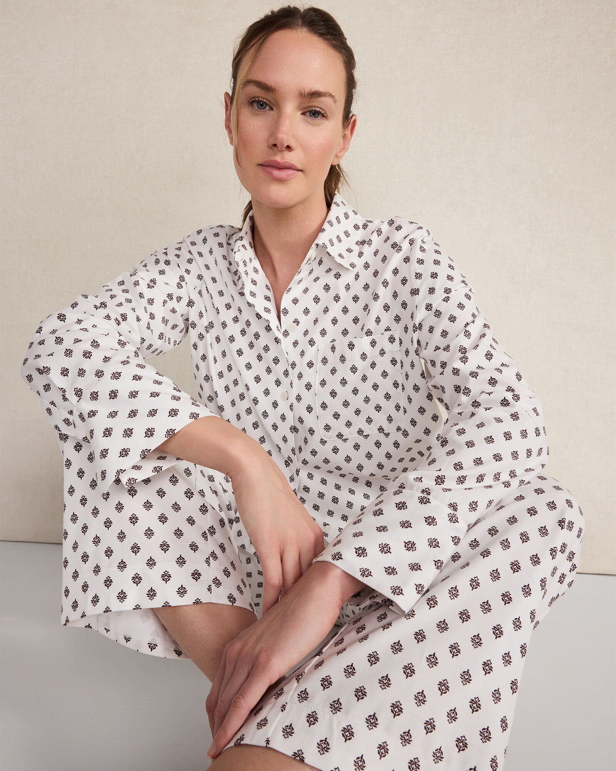 ORGANIC COTTON BLEND FLORAL TILE PAJAMA PANTS
