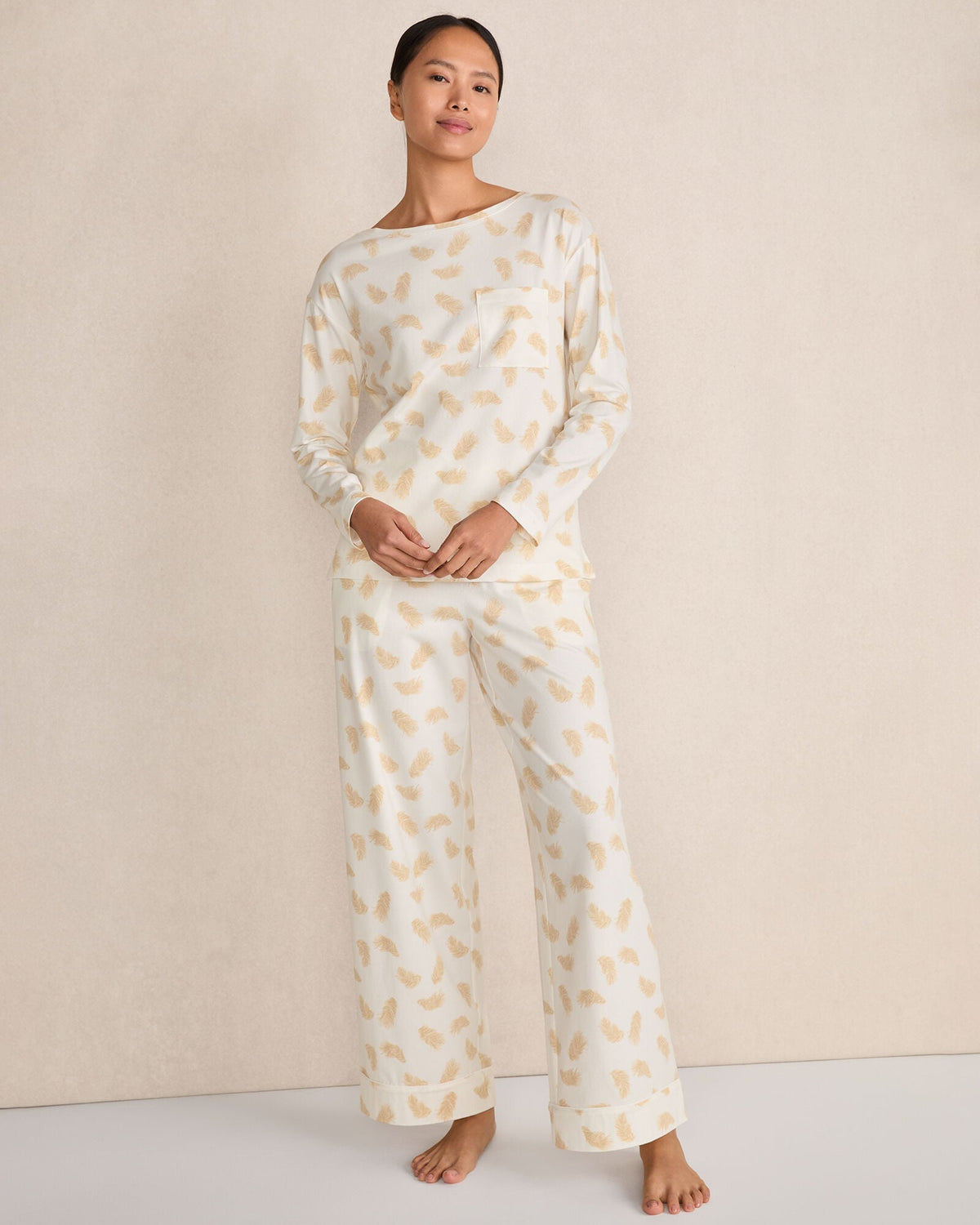 ORGANIC COTTON JERSEY FEATHER PRINT PAJAMA SHIRT