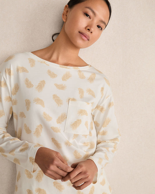 ORGANIC COTTON JERSEY FEATHER PRINT PAJAMA SHIRT