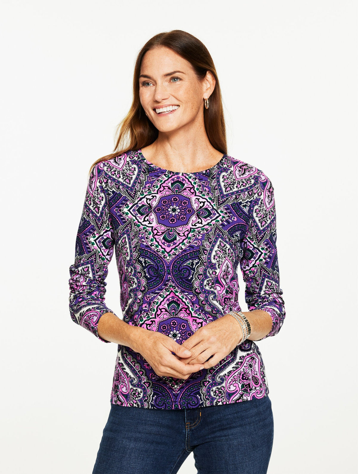 LONG SLEEVE CREWNECK TEE - DIAMOND MEDALLION