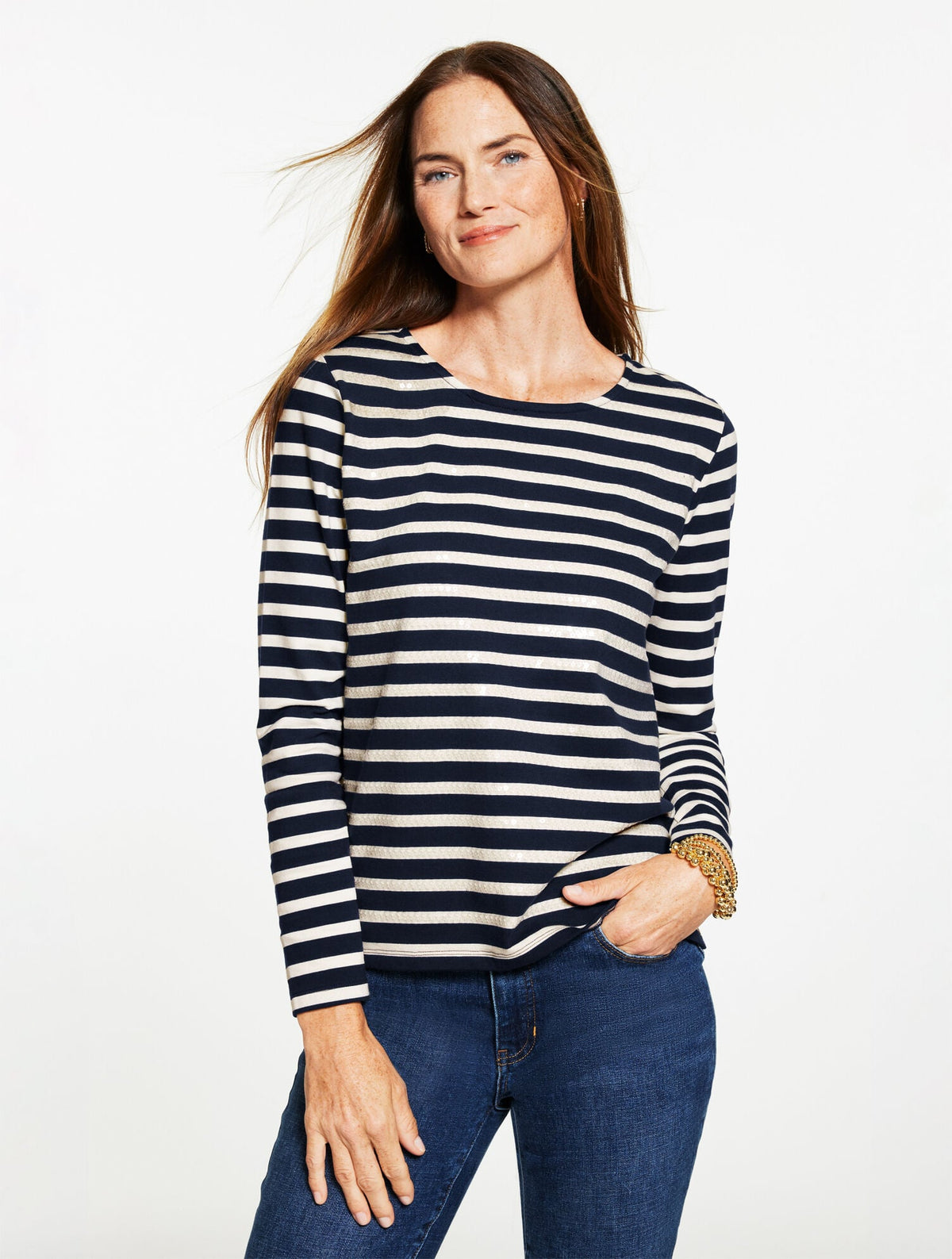 CREWNECK TEE - SEQUIN STRIPE