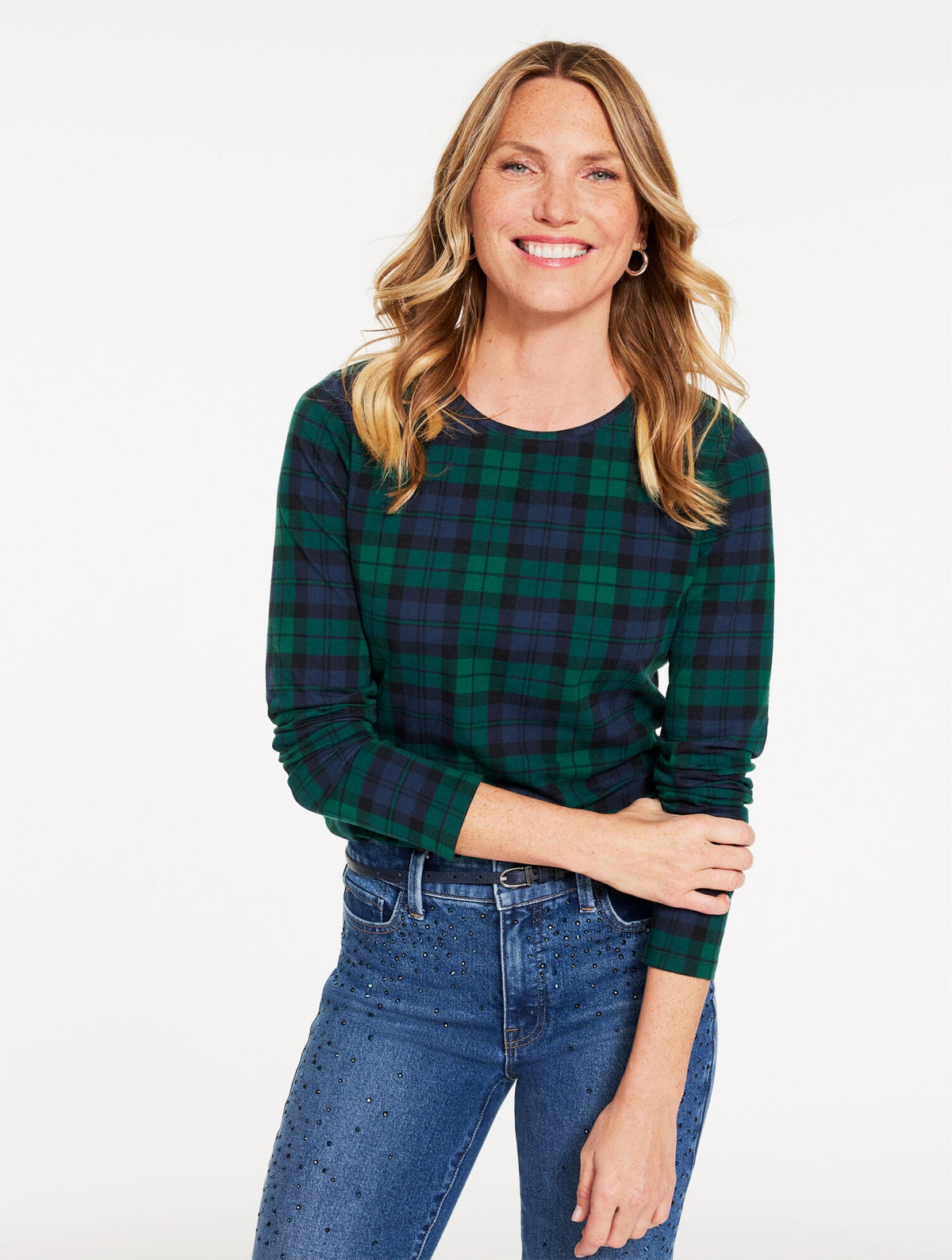 LONG SLEEVE CREWNECK TEE - MERRIMENT TARTAN
