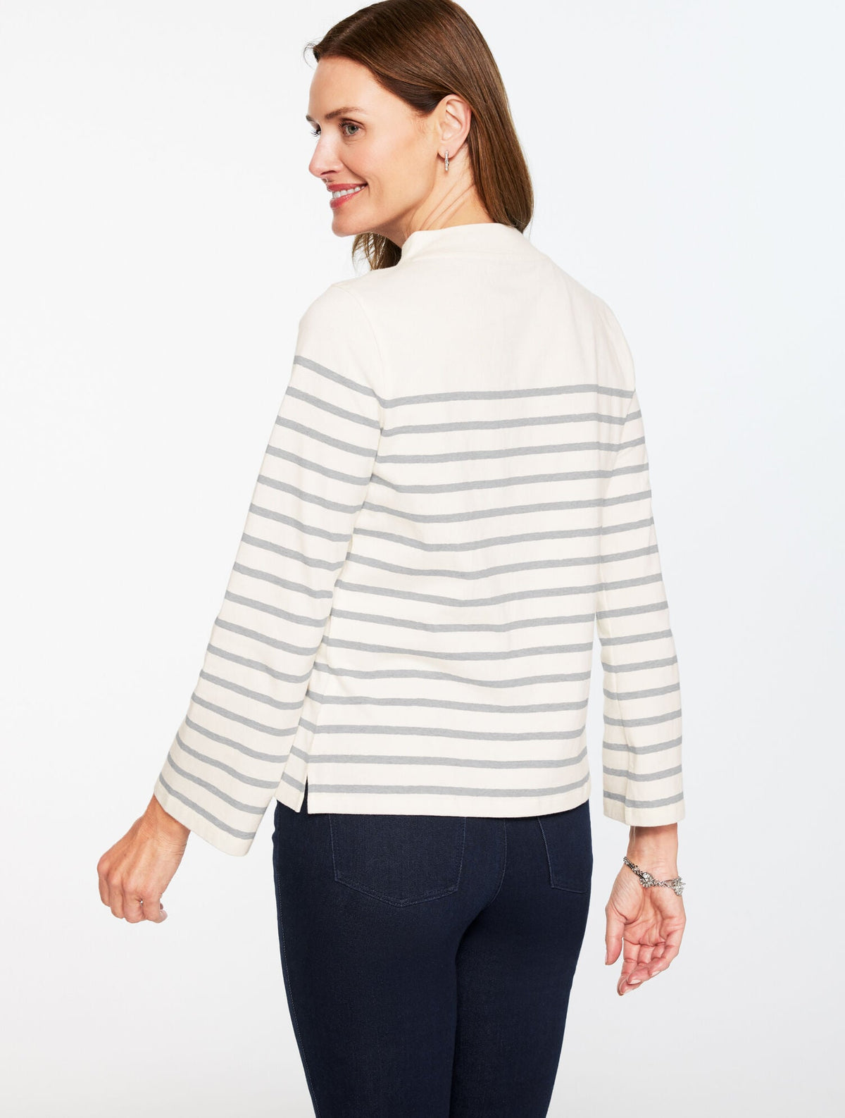 SEQUIN RIBBON STRIPE MOCKNECK TEE