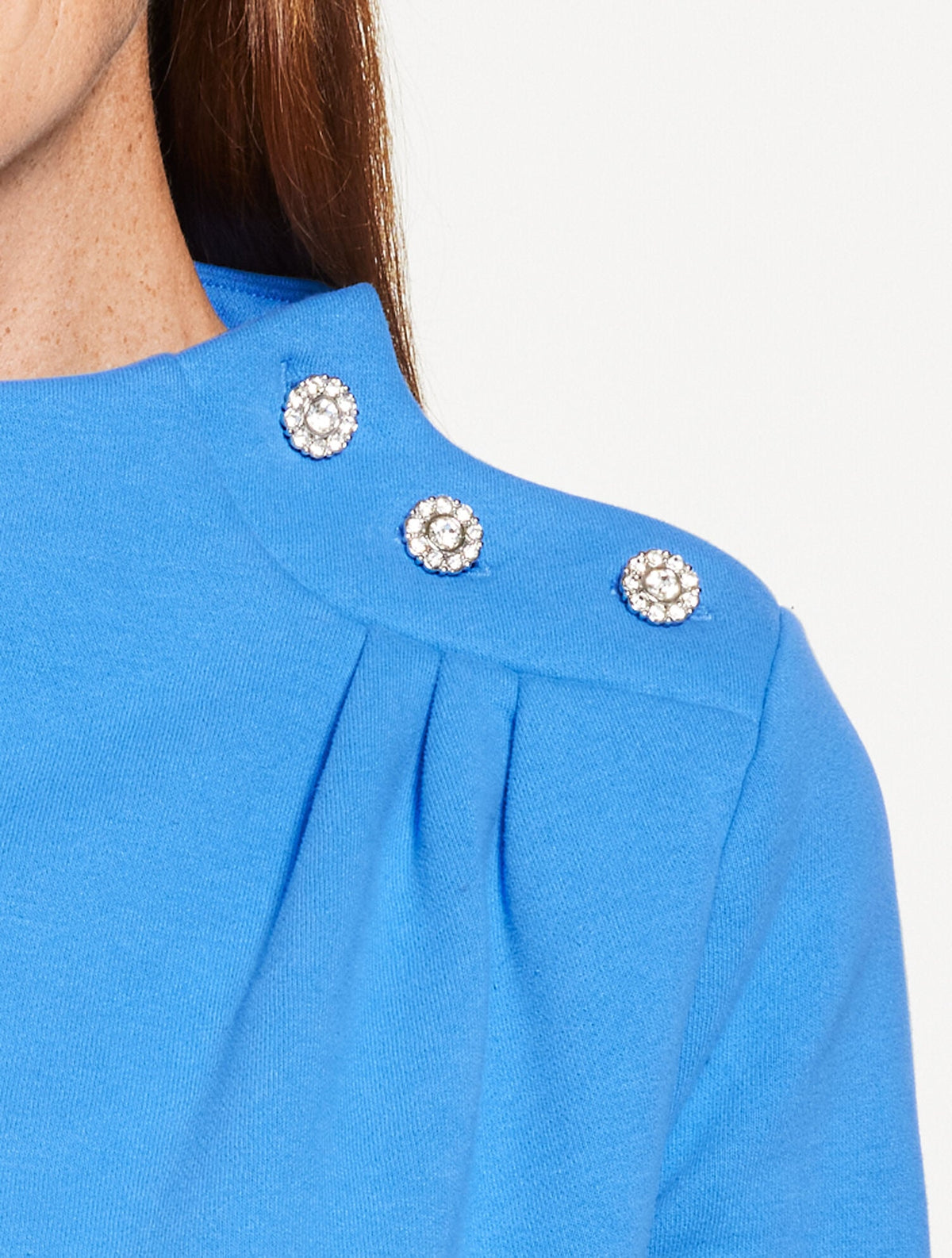 JEWEL BUTTON SHOULDER SWEATSHIRT