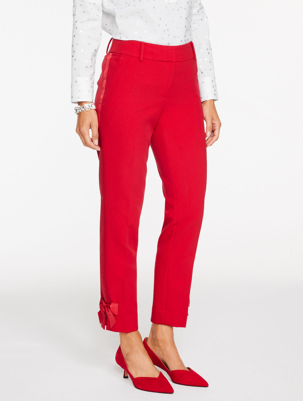 TALBOTS HAMPSHIRE LIGHTWEIGHT DOUBLE CLOTH STRAIGHT ANKLE PANTS - BOW