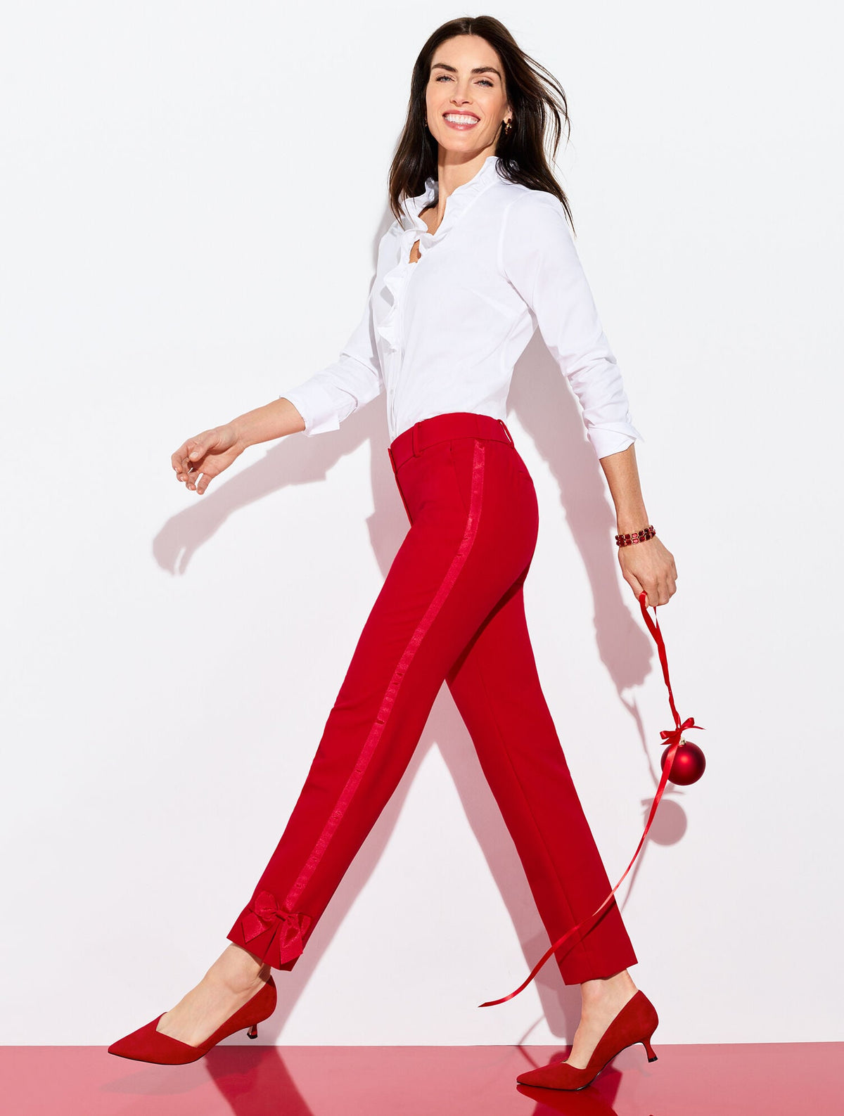 TALBOTS HAMPSHIRE LIGHTWEIGHT DOUBLE CLOTH STRAIGHT ANKLE PANTS - BOW