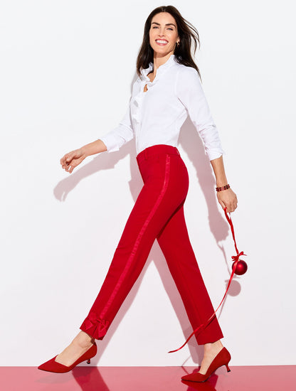 TALBOTS HAMPSHIRE LIGHTWEIGHT DOUBLE CLOTH STRAIGHT ANKLE PANTS - BOW
