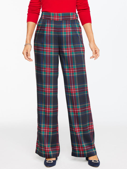 WIDE LEG PULL-ON PANTS - JOLLY TARTAN