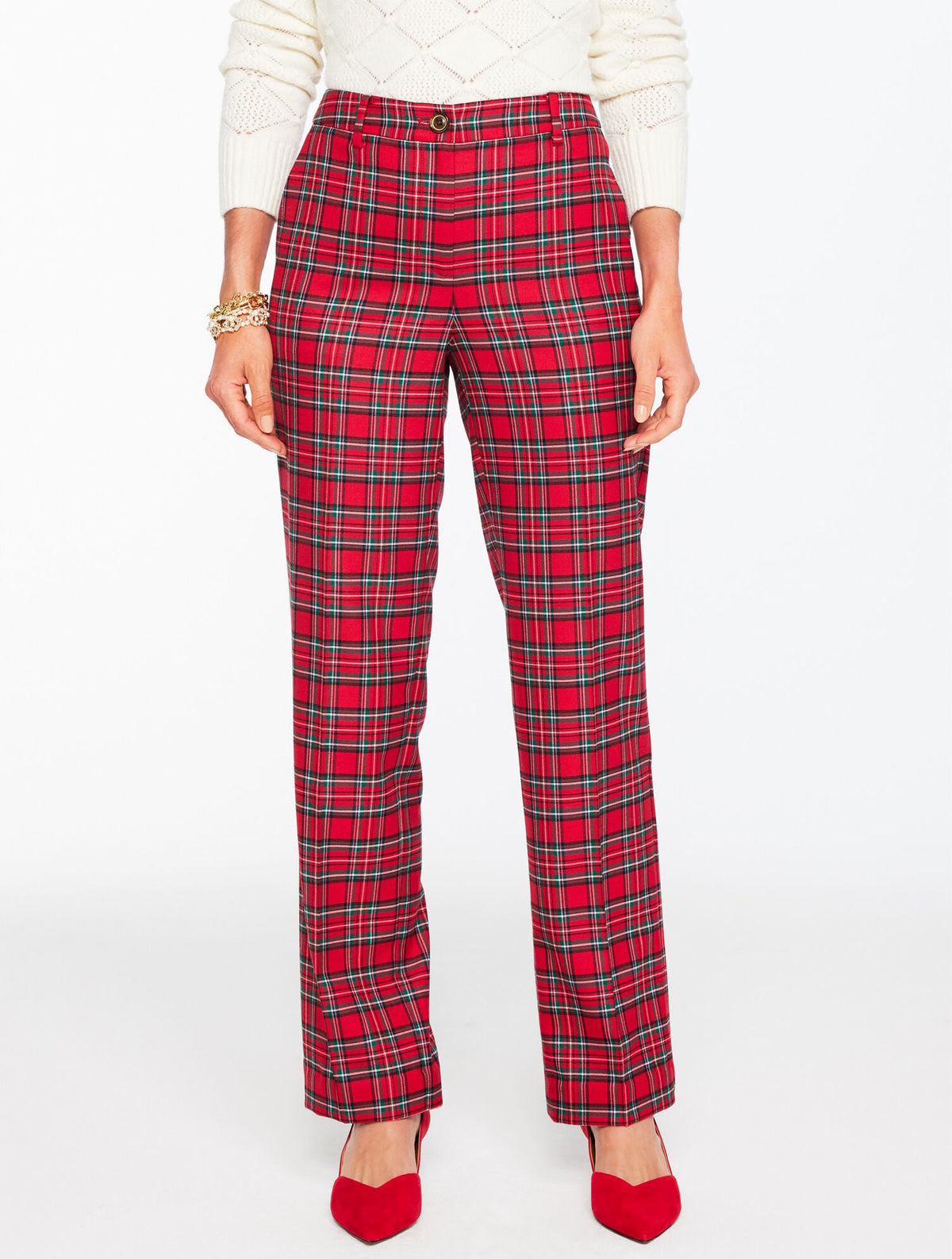 TALBOTS SOUTHAMPTON TAILORED STRETCH STRAIGHT LEG PANTS - CIDER PLAID