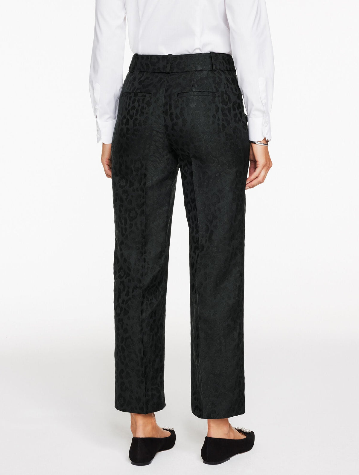 JACQUARD LEOPARD STRAIGHT ANKLE PANTS