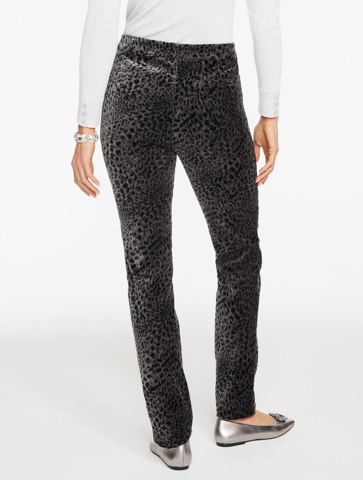 STRAIGHT LEG VELVETEEN PANTS - SWIRLY LEOPARD