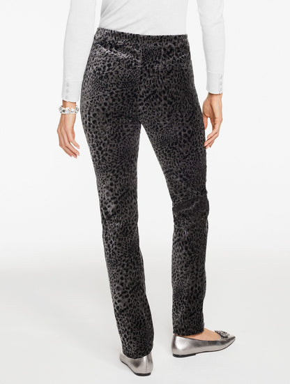 STRAIGHT LEG VELVETEEN PANTS - SWIRLY LEOPARD