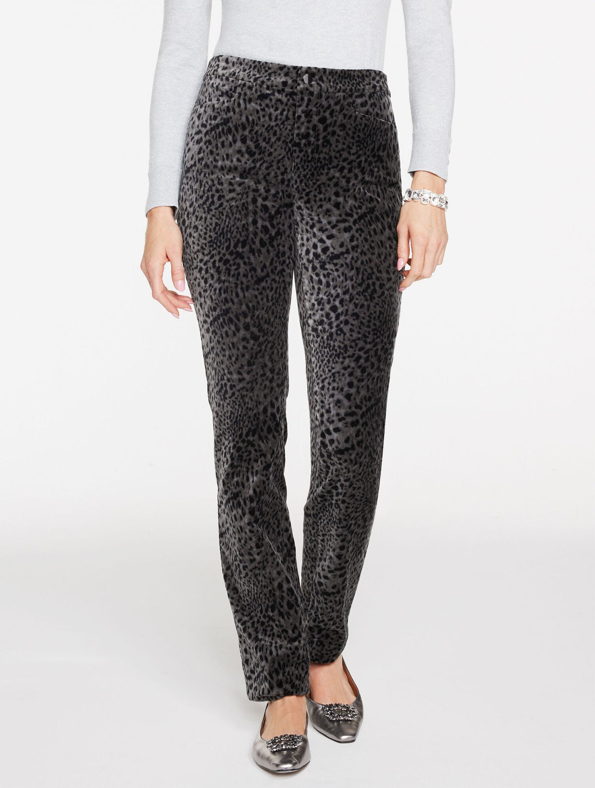 STRAIGHT LEG VELVETEEN PANTS - SWIRLY LEOPARD