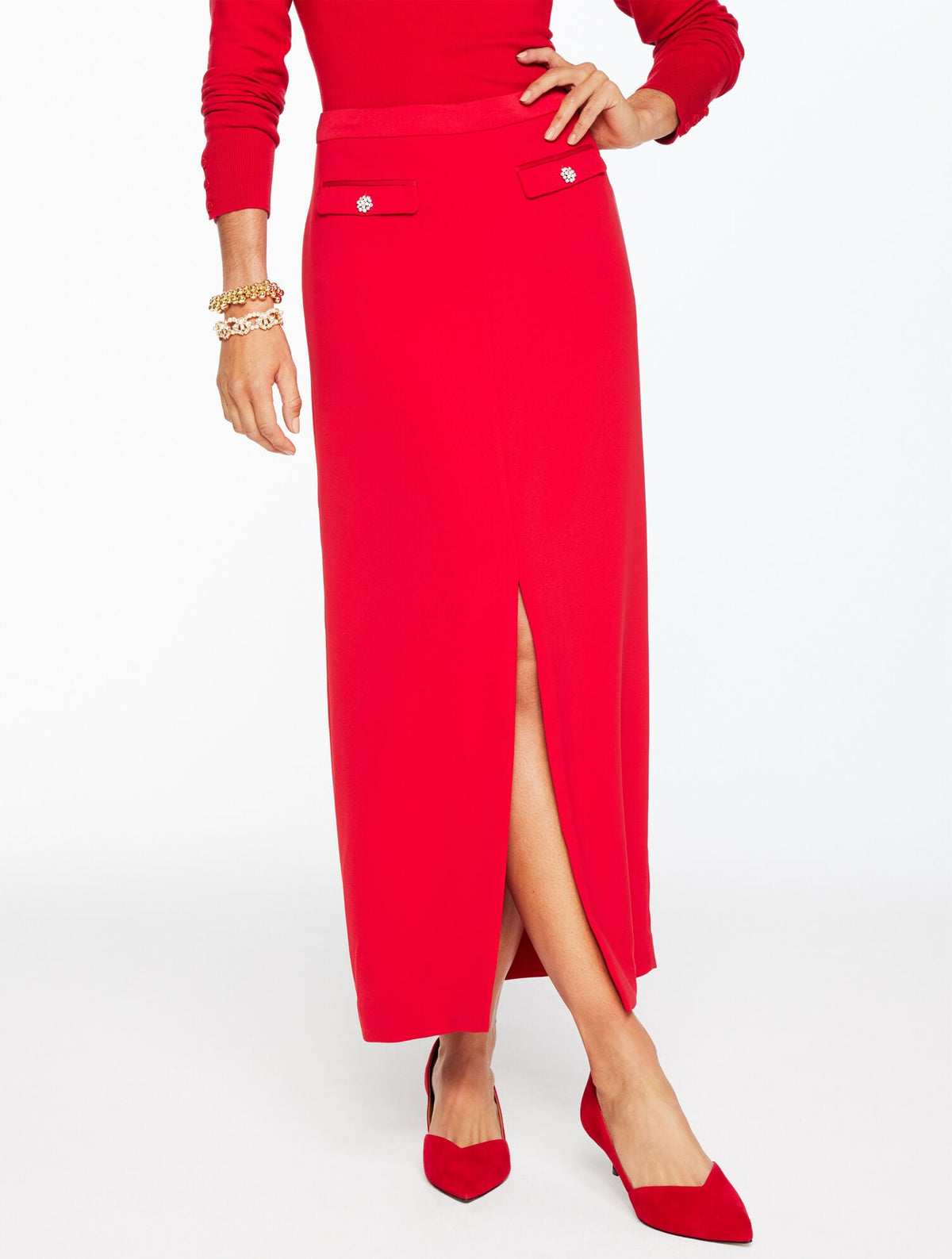 POLISHED CREPE TUXEDO MAXI SKIRT