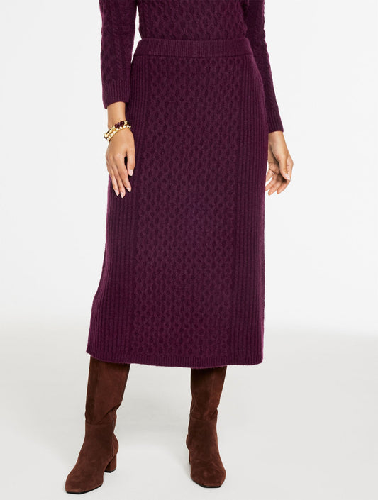 MIXED CABLE KNIT MIDI SKIRT