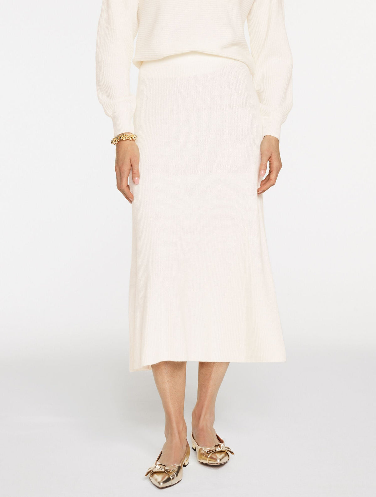 RIBBED FIT & FLARE MIDI SKIRT