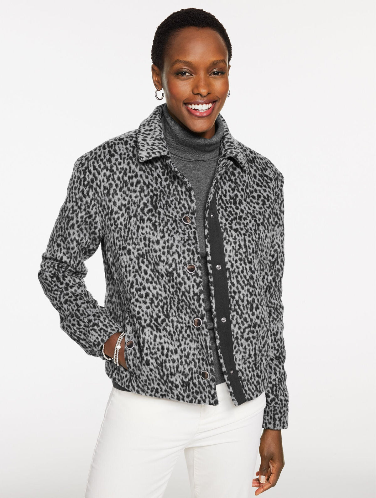 BRUSHED JACKET - SNOW LEOPARD