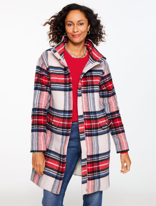 WOOL BLEND STADIUM COAT - FIRESIDE PLAID