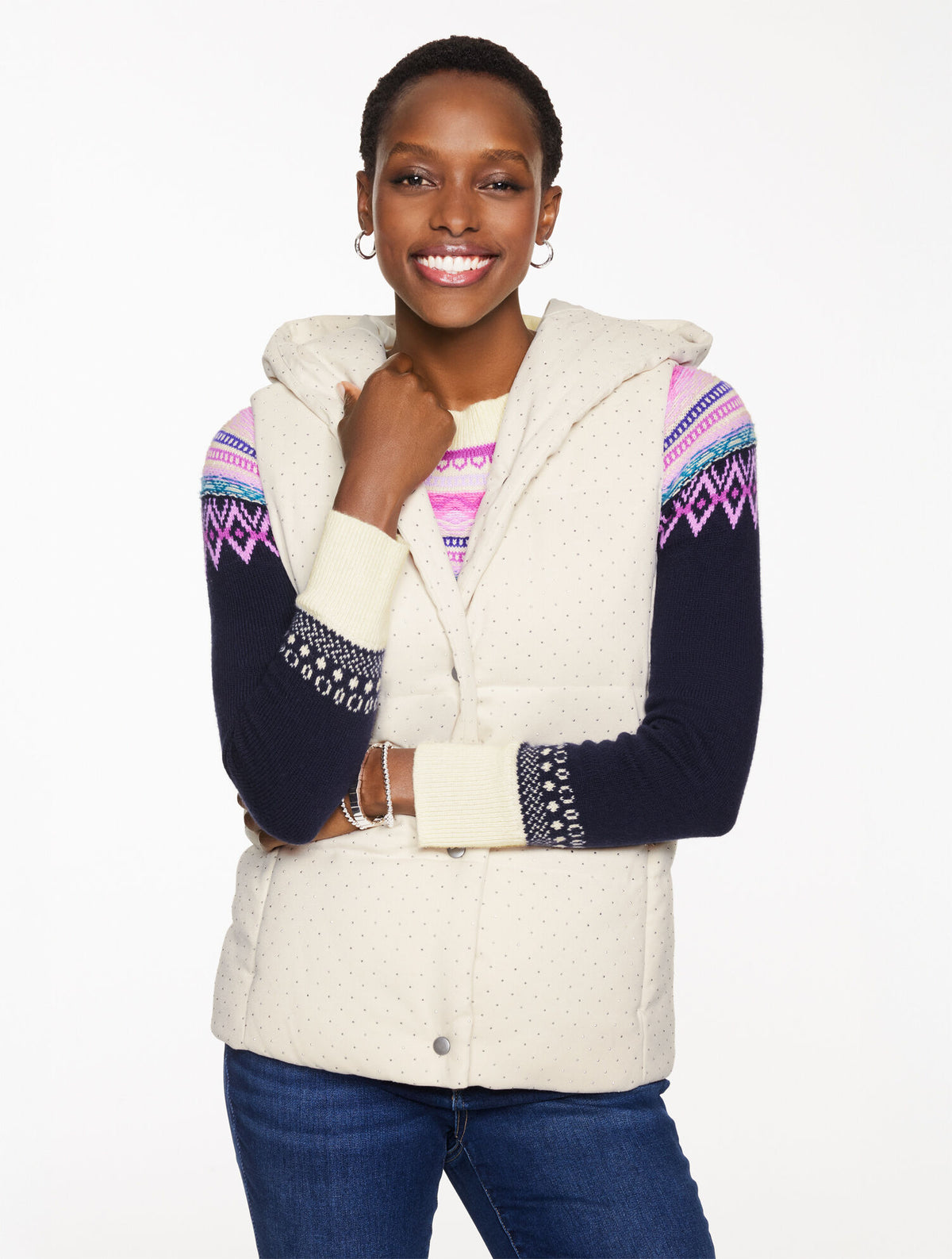 STUDDED FLANNEL HOODED VEST