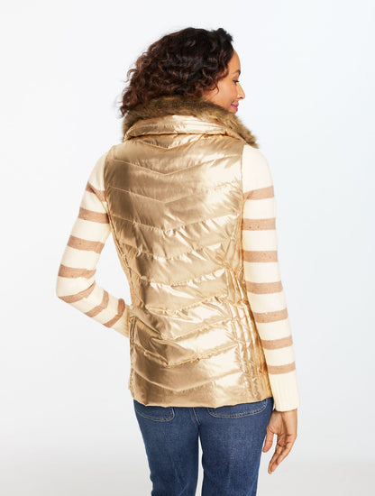 QUILTED PUFFER VEST - METALLIC
