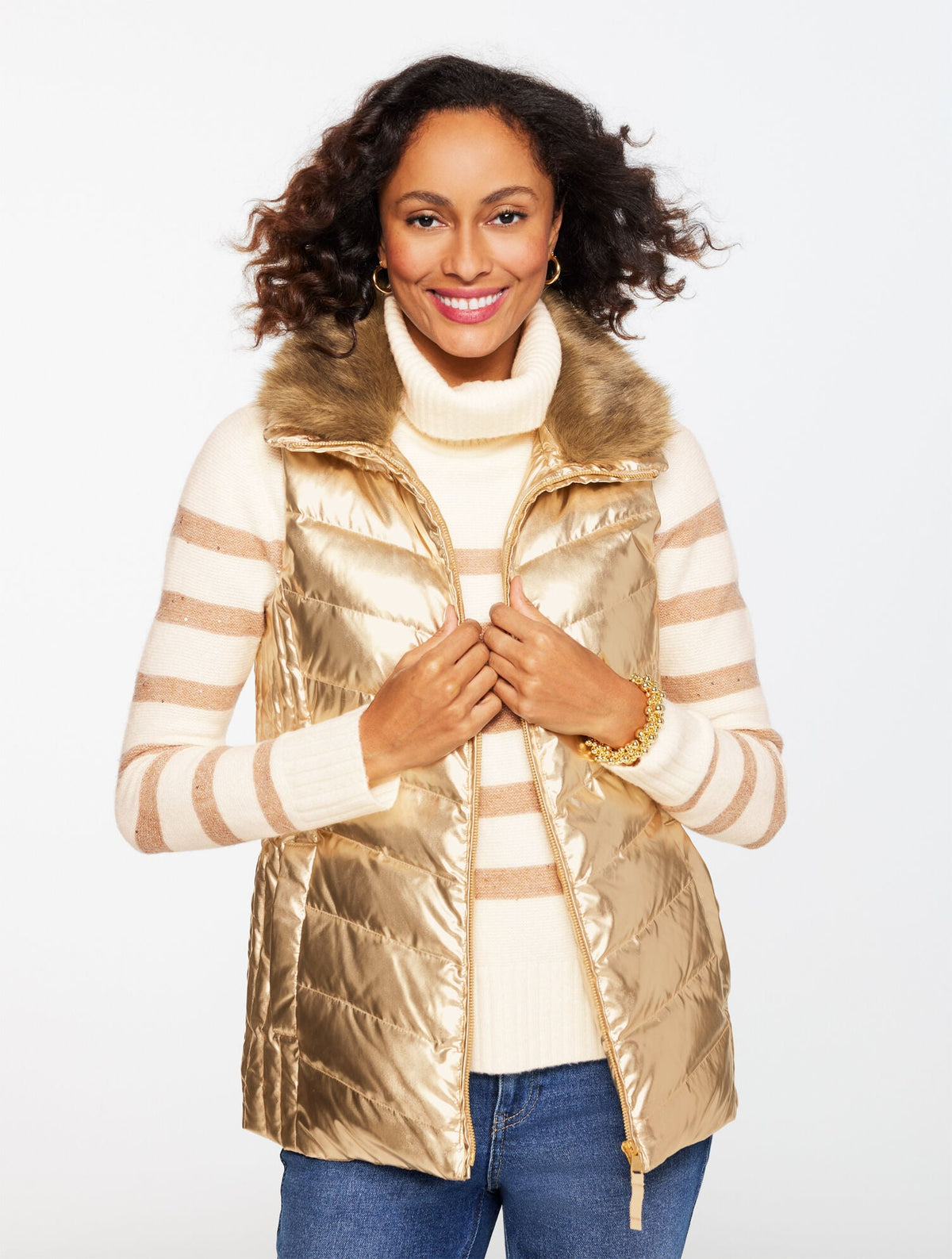 QUILTED PUFFER VEST - METALLIC