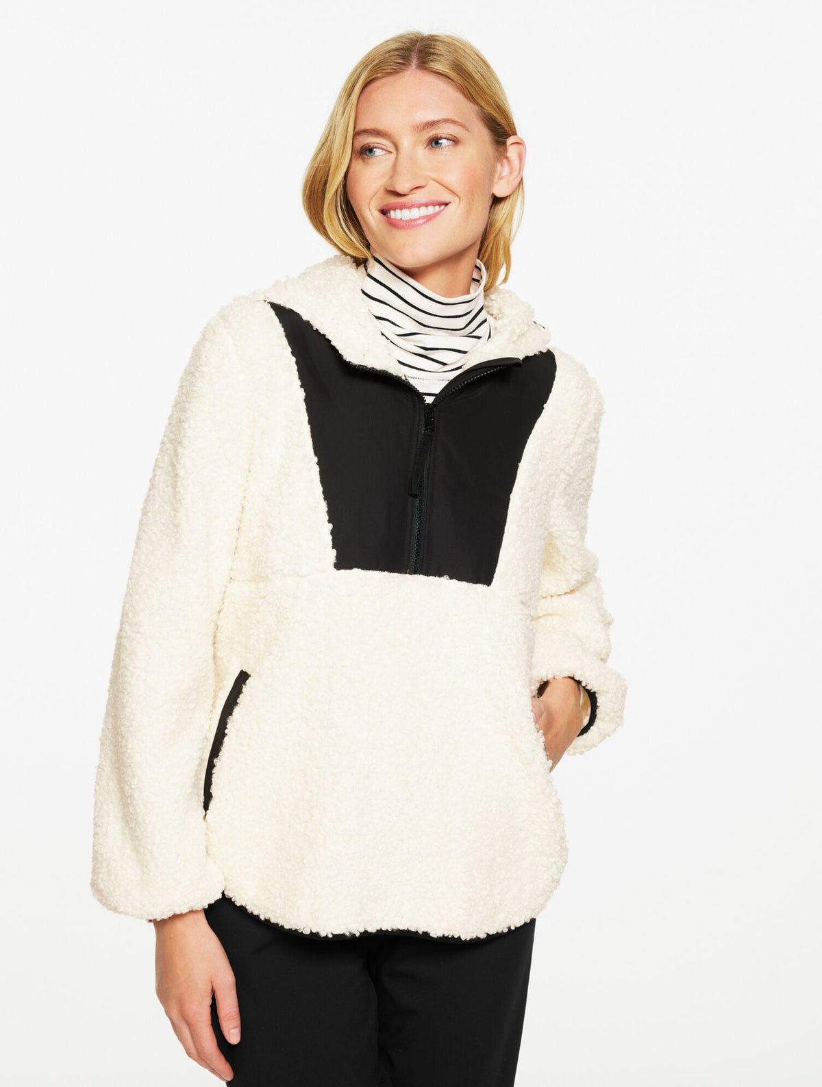 SHERPA HALF-ZIP HOODED PULLOVER - COLORBLOCK