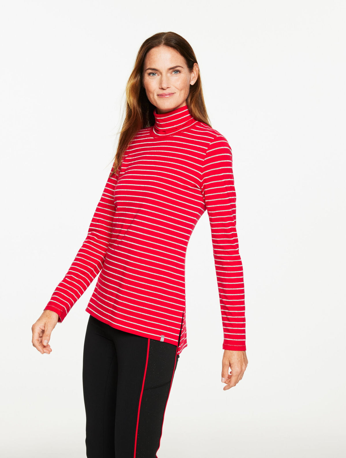 SUPERSOFT JERSEY TURTLENECK TEE - GLITTER SNOW STRIPE