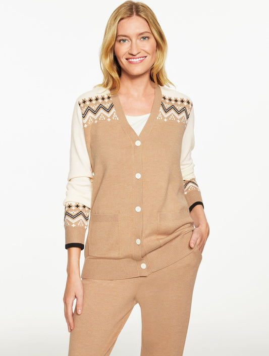 V-NECK CARDIGAN - NORDIC FAIR ISLE