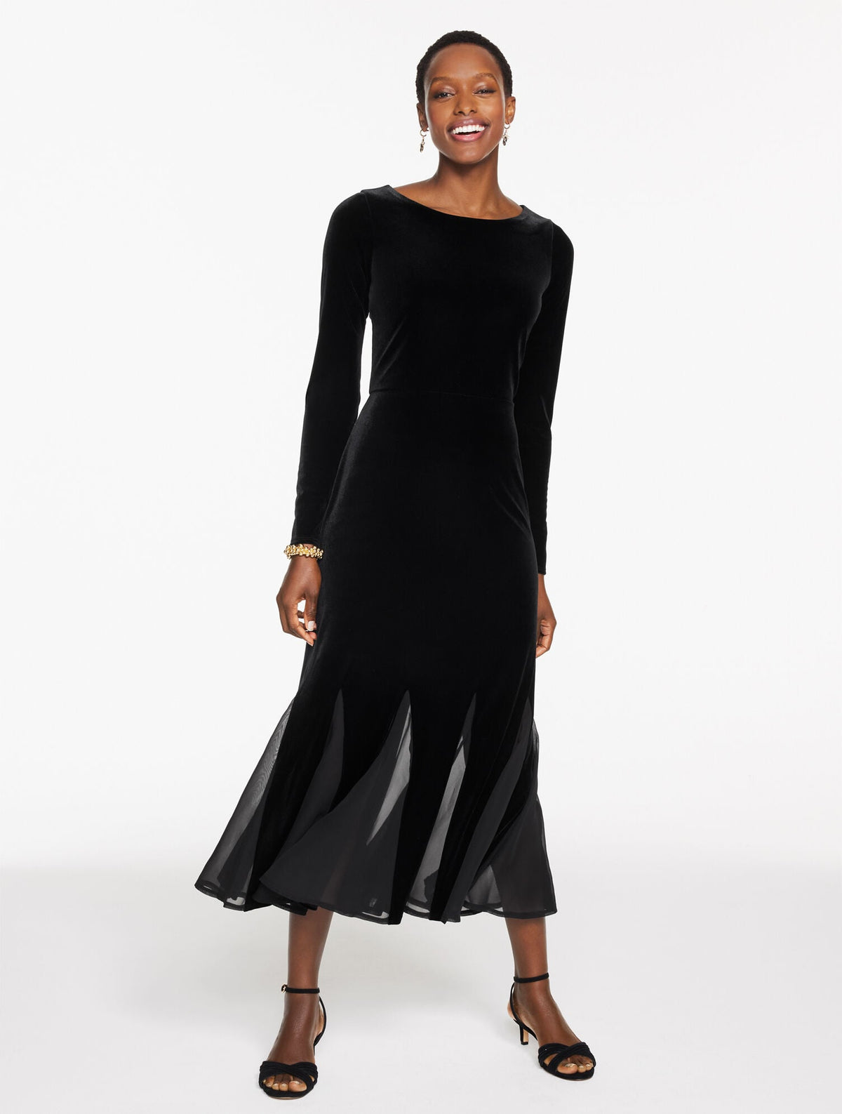 VELOUR FIT & FLARE MAXI DRESS