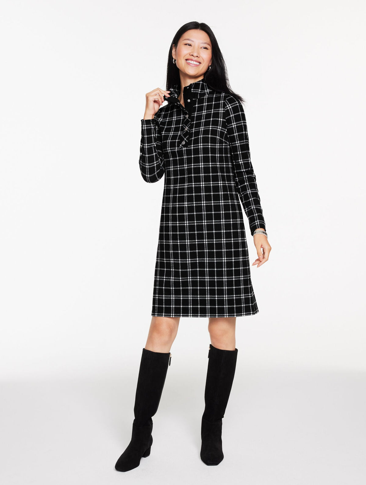 BRUSHED JACQUARD TURTLENECK DRESS - PRETTY PEPPERMINT