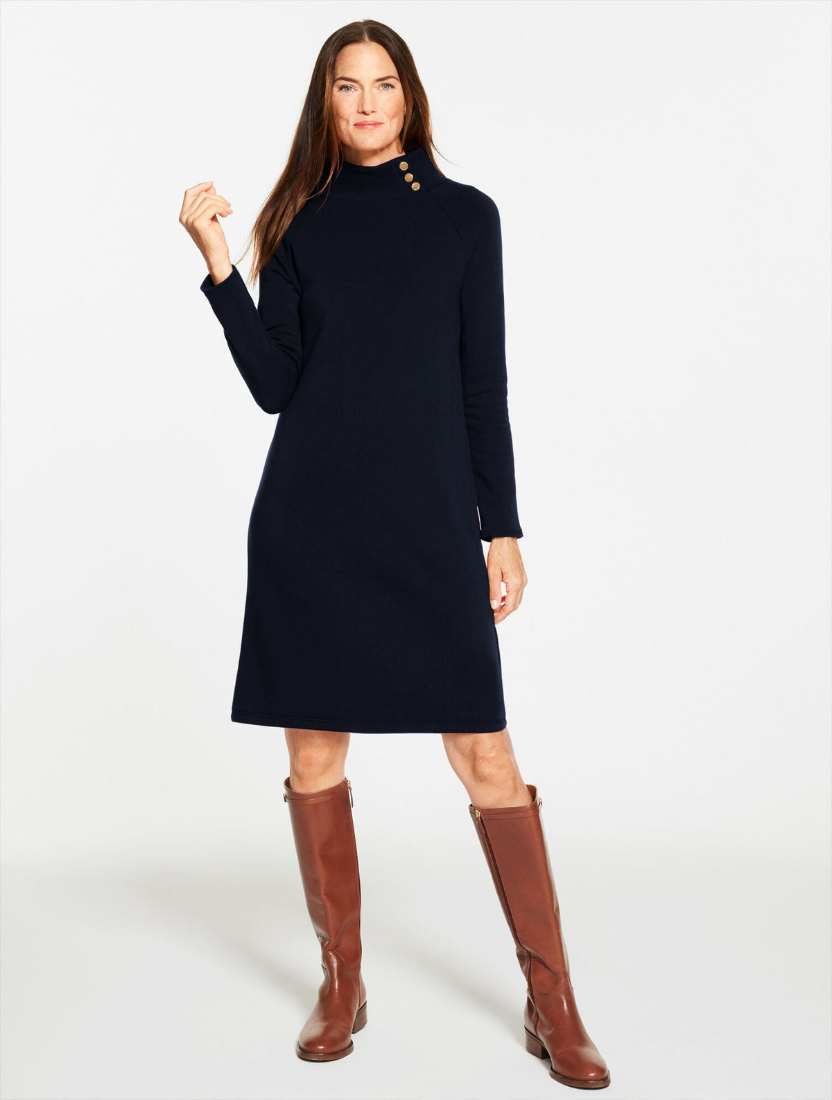 FLEECE SIDE BUTTON TURTLENECK DRESS