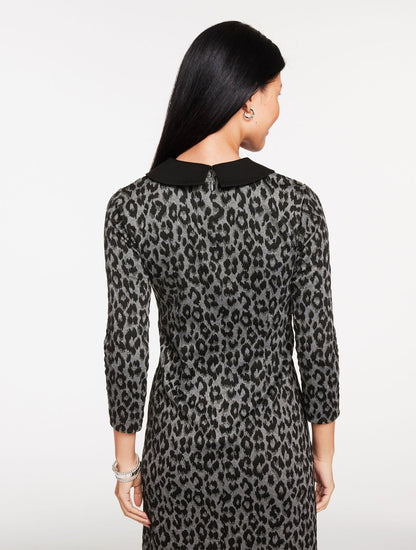 JACQUARD SHIFT DRESS - SNOW LEOPARD