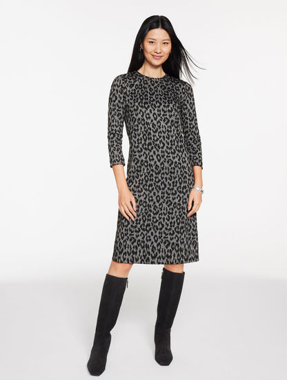 JACQUARD SHIFT DRESS - SNOW LEOPARD