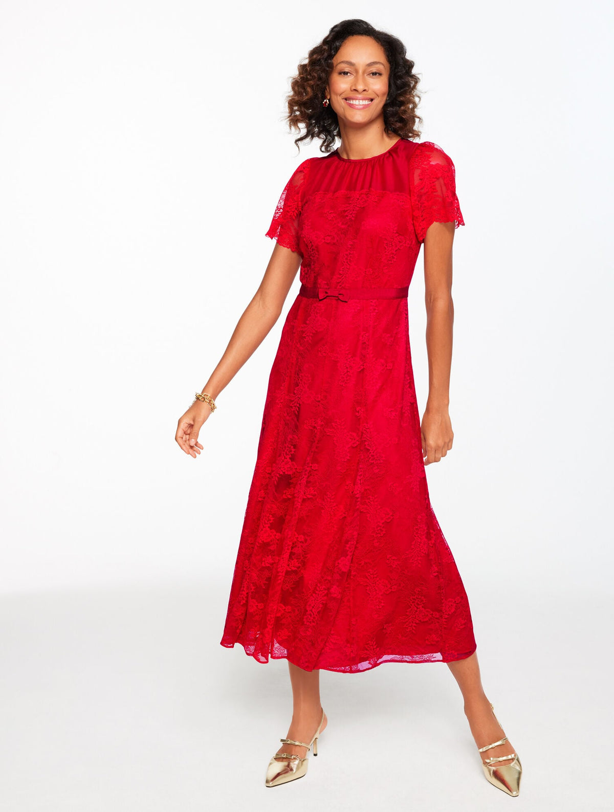 CHANTILLY LACE FIT & FLARE MIDI DRESS