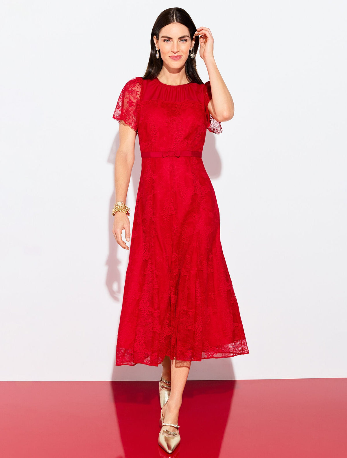 CHANTILLY LACE FIT & FLARE MIDI DRESS