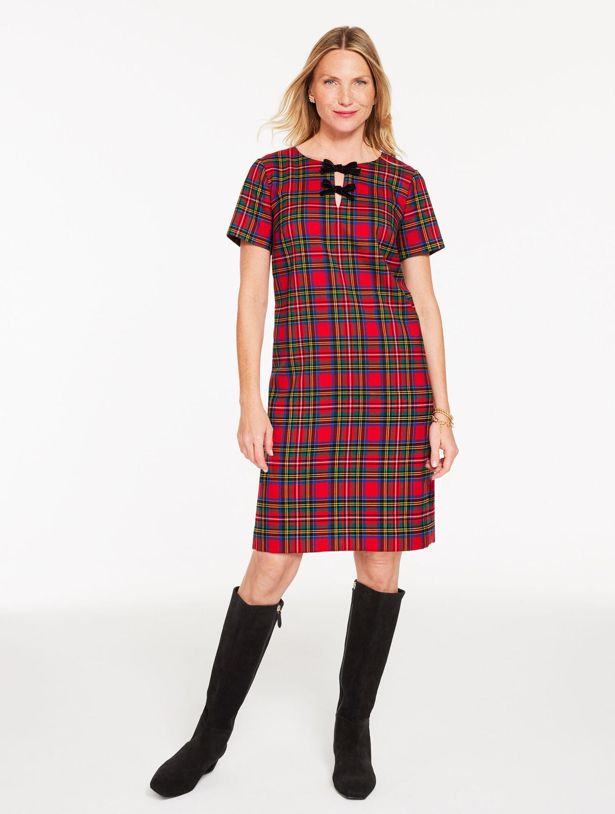 BOW SHEATH DRESS - BLISSFUL PLAID
