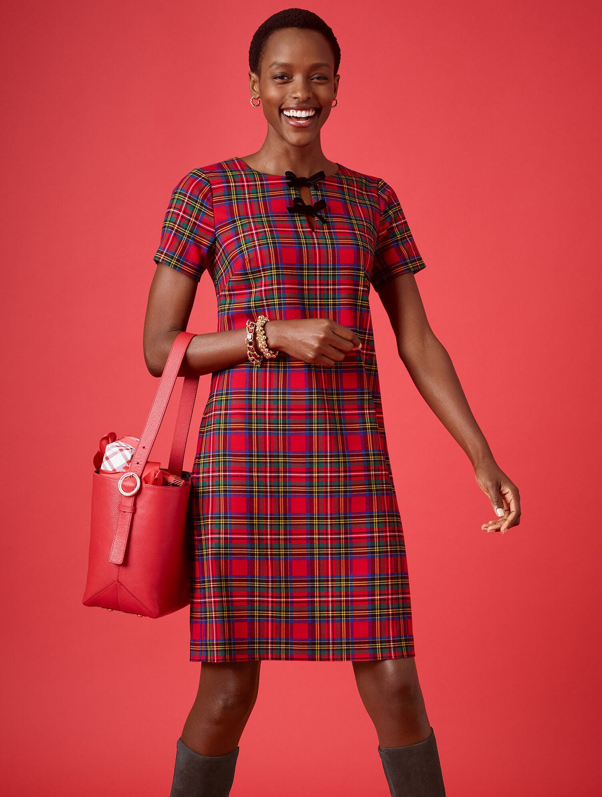 BOW SHEATH DRESS - BLISSFUL PLAID